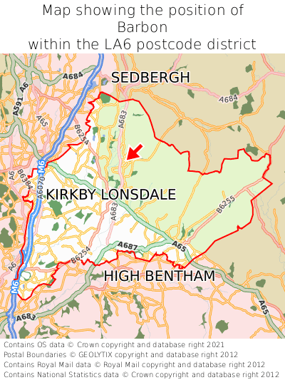 Map showing location of Barbon within LA6