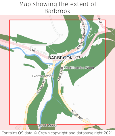 Map showing extent of Barbrook as bounding box