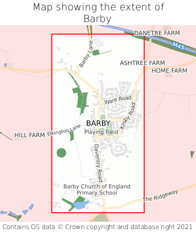 Map showing extent of Barby as bounding box
