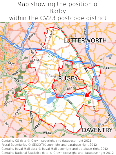 Map showing location of Barby within CV23