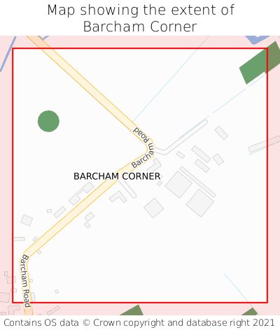 Map showing extent of Barcham Corner as bounding box