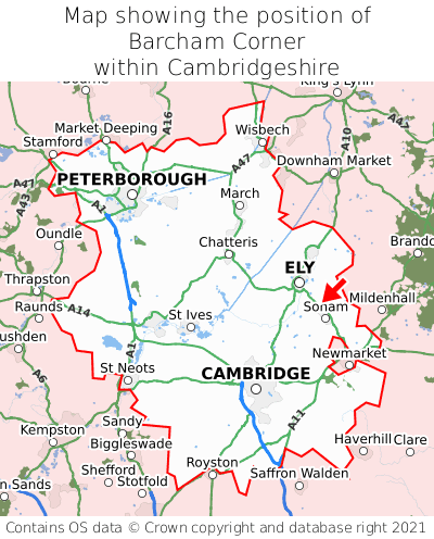 Map showing location of Barcham Corner within Cambridgeshire