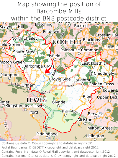 Map showing location of Barcombe Mills within BN8