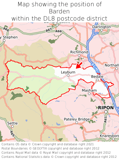 Map showing location of Barden within DL8