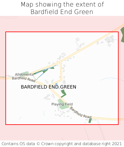 Map showing extent of Bardfield End Green as bounding box