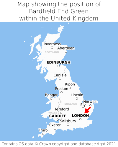 Map showing location of Bardfield End Green within the UK