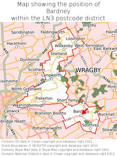 Map showing location of Bardney within LN3