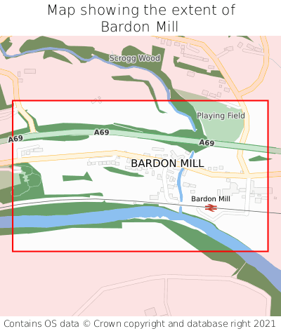 Map showing extent of Bardon Mill as bounding box