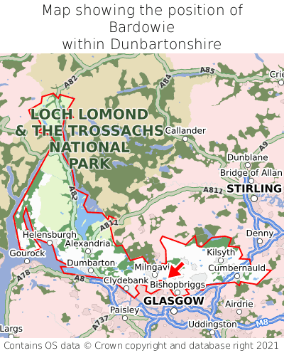 Map showing location of Bardowie within Dunbartonshire