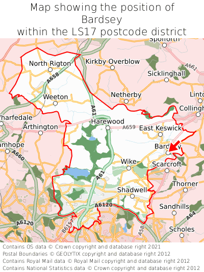 Map showing location of Bardsey within LS17