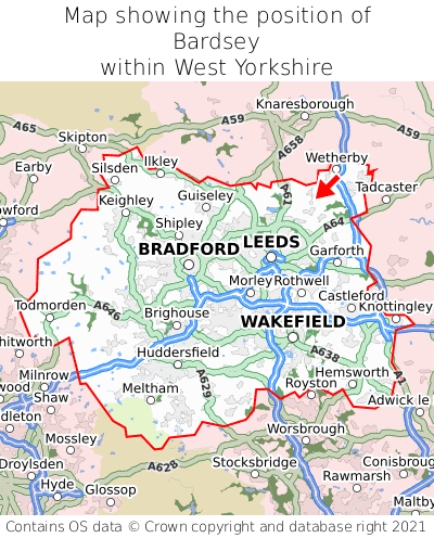 Map showing location of Bardsey within West Yorkshire