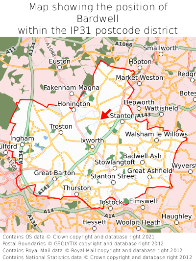Map showing location of Bardwell within IP31