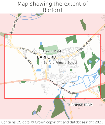 Map showing extent of Barford as bounding box