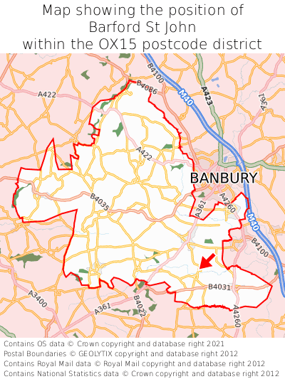 Map showing location of Barford St John within OX15