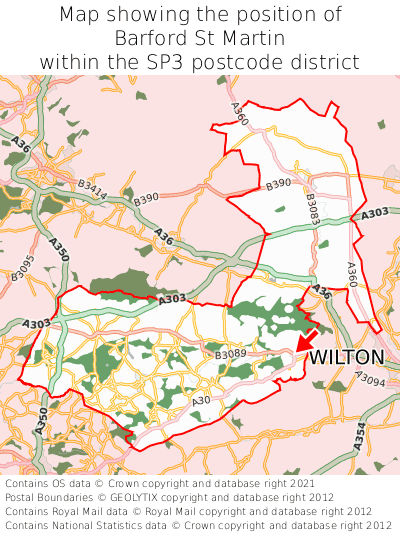 Map showing location of Barford St Martin within SP3