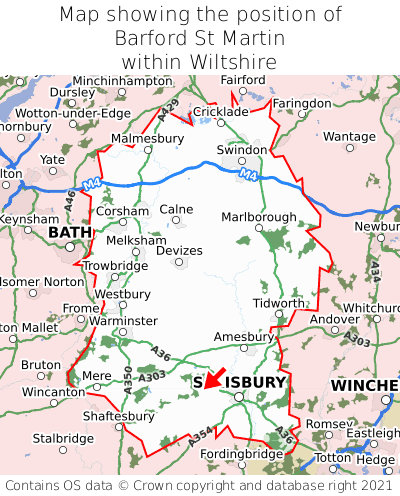 Map showing location of Barford St Martin within Wiltshire