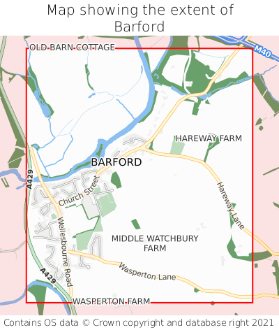 Map showing extent of Barford as bounding box