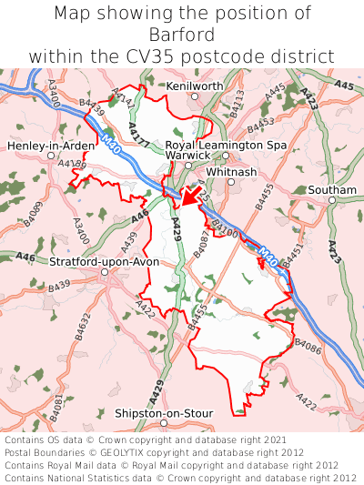 Map showing location of Barford within CV35