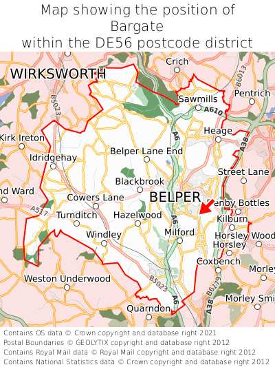 Map showing location of Bargate within DE56