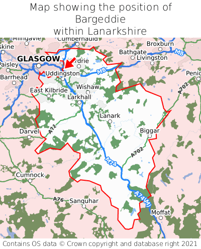 Map showing location of Bargeddie within Lanarkshire