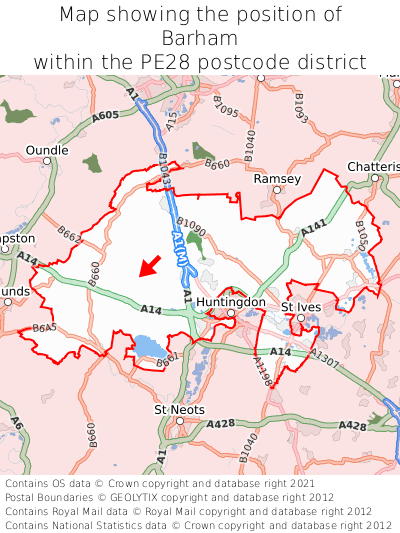 Map showing location of Barham within PE28