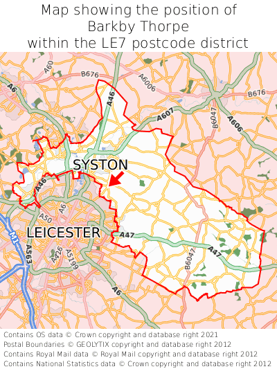 Map showing location of Barkby Thorpe within LE7
