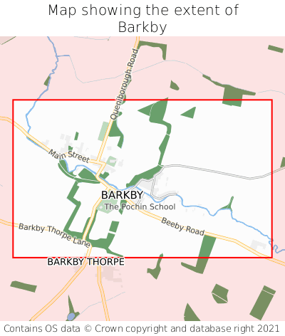 Map showing extent of Barkby as bounding box