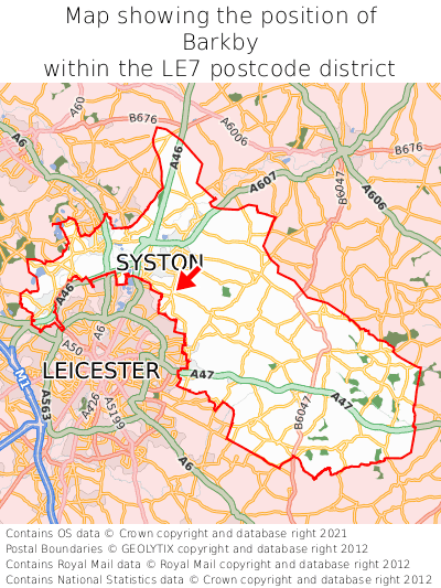 Map showing location of Barkby within LE7