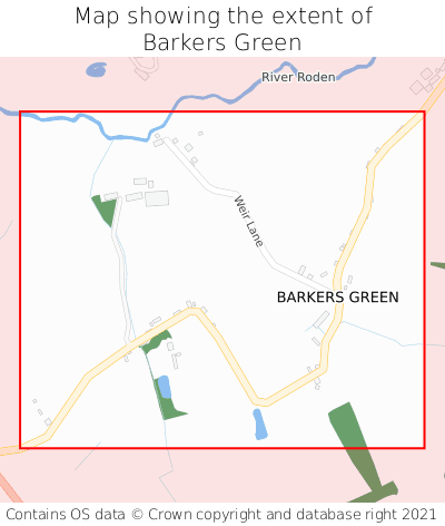 Map showing extent of Barkers Green as bounding box