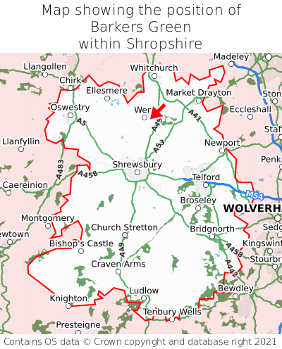 Map showing location of Barkers Green within Shropshire