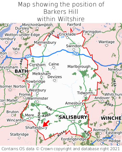 Map showing location of Barkers Hill within Wiltshire