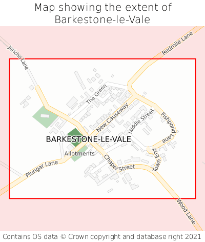 Map showing extent of Barkestone-le-Vale as bounding box