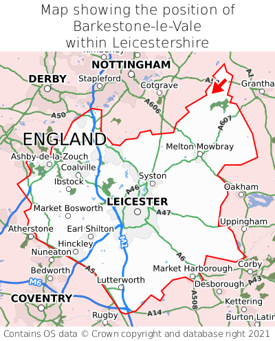 Map showing location of Barkestone-le-Vale within Leicestershire