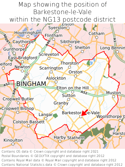 Map showing location of Barkestone-le-Vale within NG13