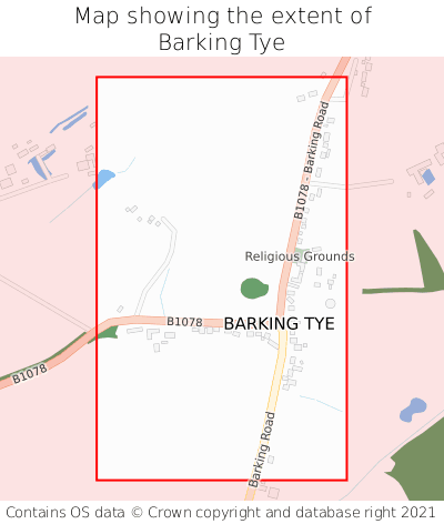 Map showing extent of Barking Tye as bounding box