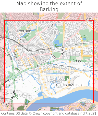 Map showing extent of Barking as bounding box