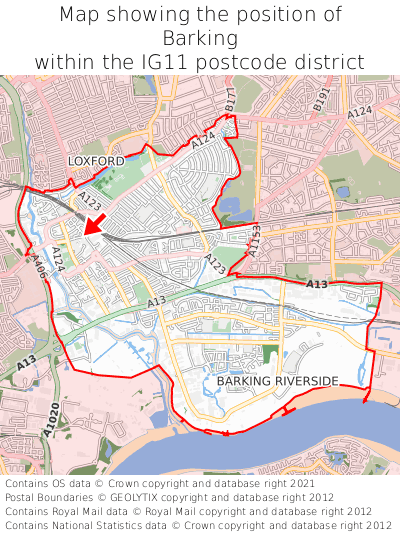 Map showing location of Barking within IG11