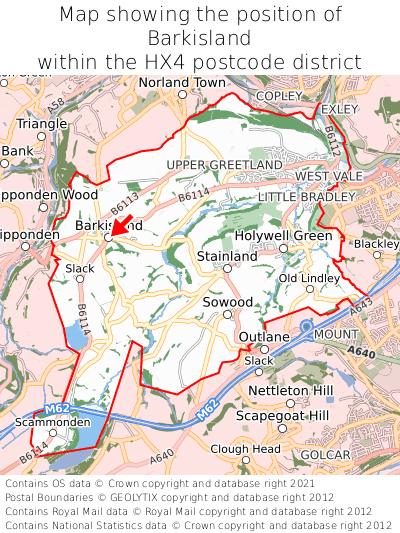 Map showing location of Barkisland within HX4