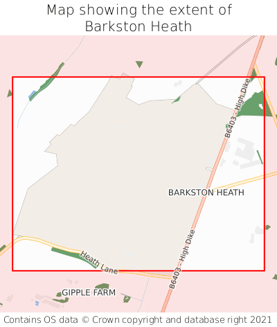 Map showing extent of Barkston Heath as bounding box