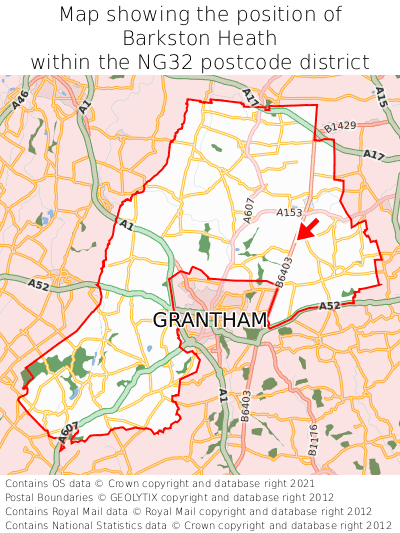 Map showing location of Barkston Heath within NG32