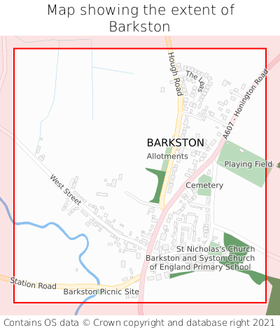 Map showing extent of Barkston as bounding box