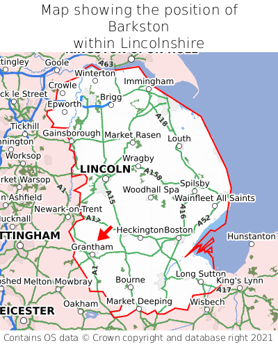 Map showing location of Barkston within Lincolnshire