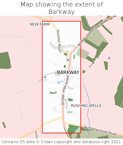 Map showing extent of Barkway as bounding box
