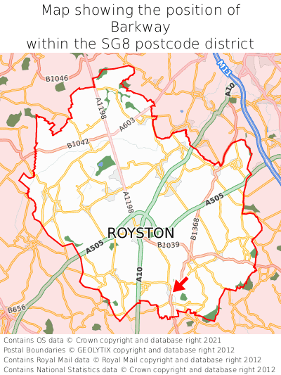 Map showing location of Barkway within SG8