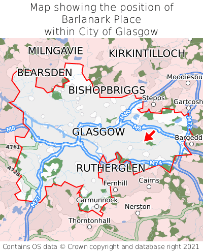 Map showing location of Barlanark Place within City of Glasgow