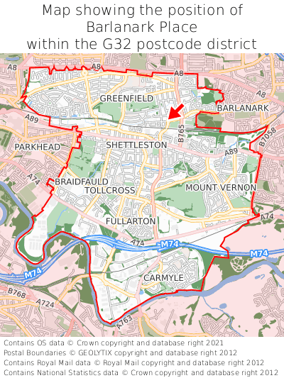 Map showing location of Barlanark Place within G32