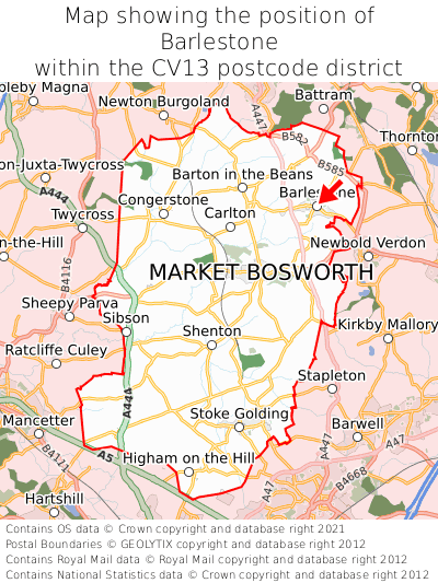 Map showing location of Barlestone within CV13