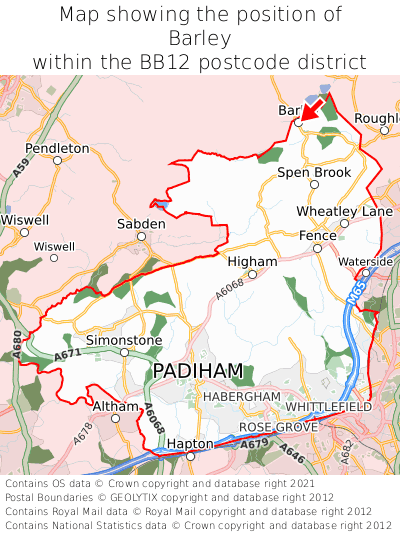 Map showing location of Barley within BB12