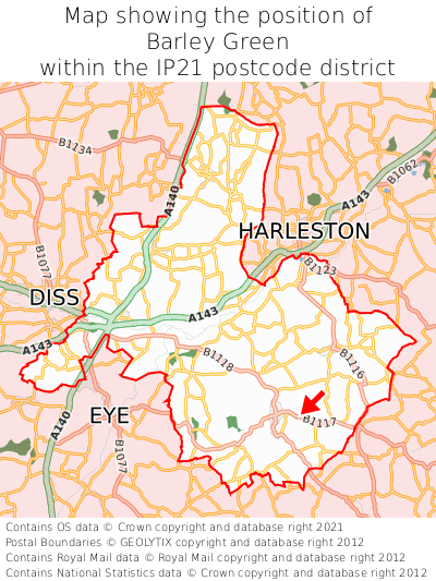 Map showing location of Barley Green within IP21