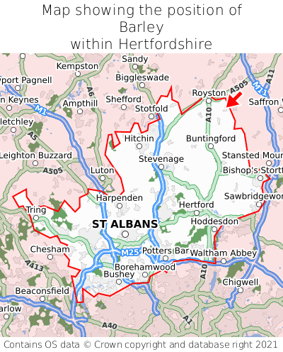 Map showing location of Barley within Hertfordshire